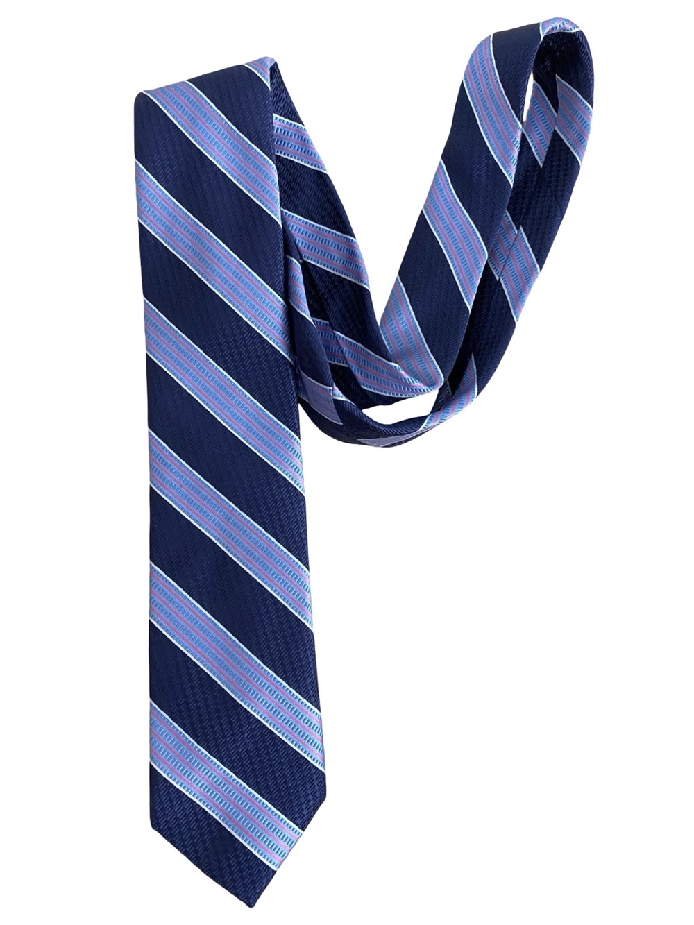 Ted Baker Tie Silk Cotton Blue Diagonal Striped